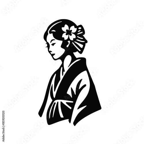 Elegant Japanese Woman in Kimono Portrait Vector