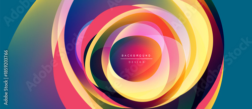 Abstract colorful circles create dynamic background. Vibrant layers overlap, forming mesmerizing visual effect. Modern design element.