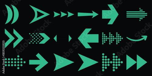 Collection of diverse teal arrows and directional symbols black green