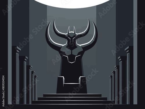 Imposing Dark Throne with Horned Backrest in a Grand Hall.