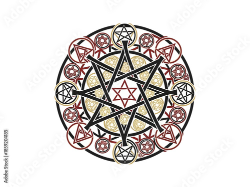 Sacred geometry symbol with a nine pointed star and hexagram.
