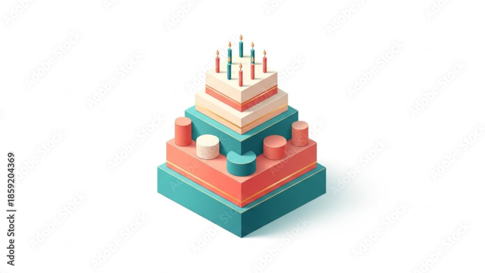 Obraz premium Modern Isometric Birthday Cake Vector