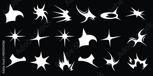 Collection of White Abstract Starburst and Sparkle Shapes Black