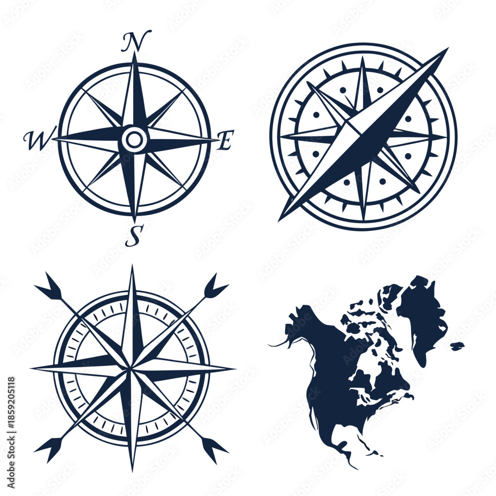 Obraz premium Collection of compass and map illustrations