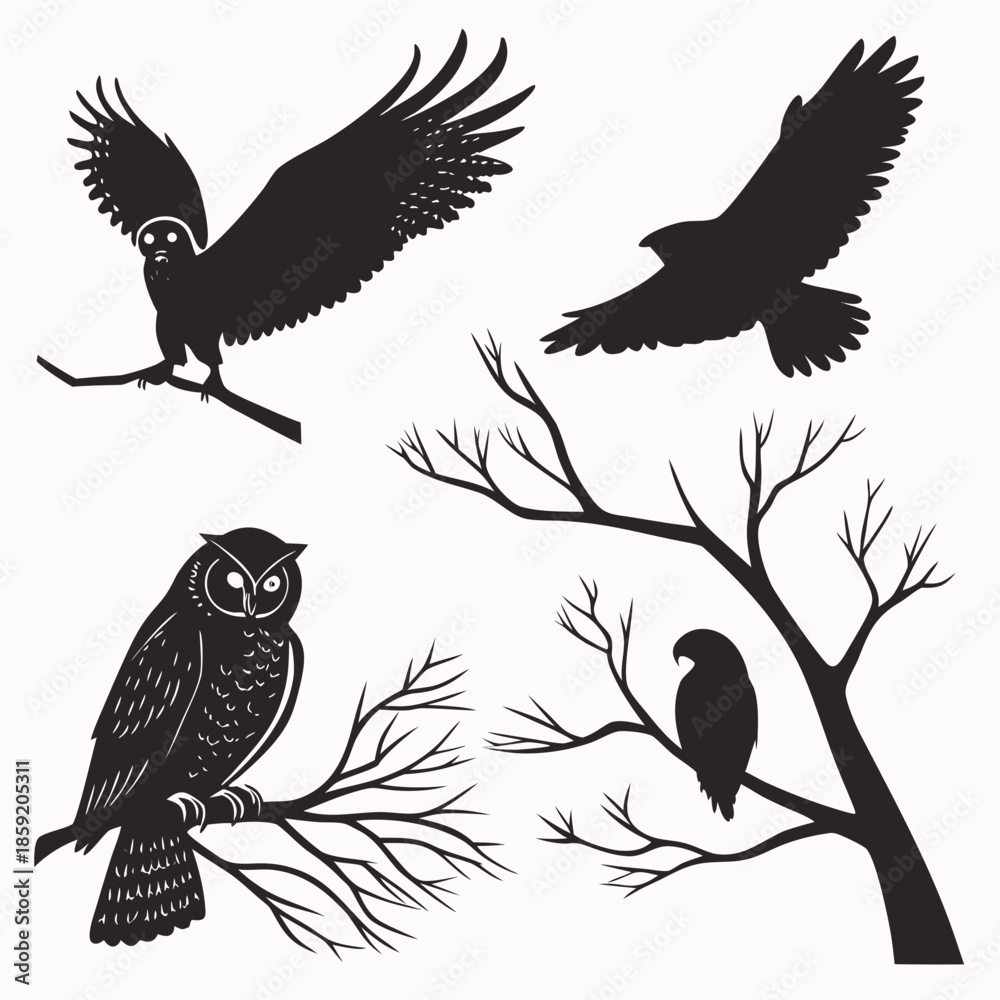 Obraz premium Bird silhouettes on branches