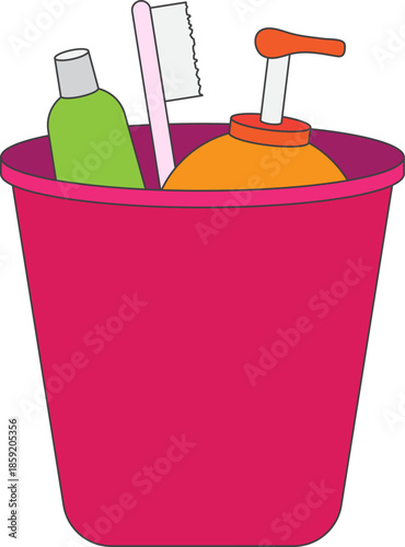 Illustration of Toiletries in a Pink Bucket