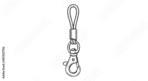 Metallic lanyard with a swivel hook isolated against a white background, highlighting its intricate design and functionality