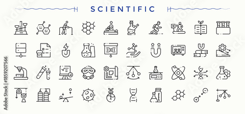 Scientific vector line icon set. Vector outline icons collection. Contain linear symbols bio, experiment, chemical, technology, science, chemistry. Vector illustration. Lab icon set.
