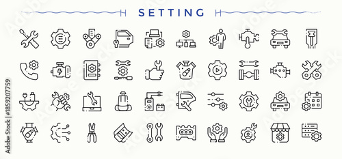 Setting icon set. Web icons pack. Editable stroke collections. Gear line icon set. Related to gear, installation, service, system, repair, machine and more.