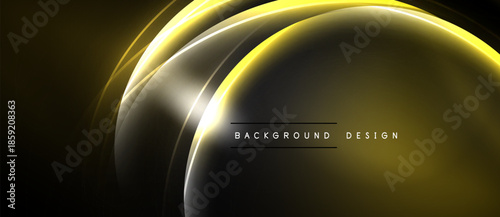 Abstract golden lines create dynamic curved shapes. Dark background emphasizes bright illumination, modern design element.