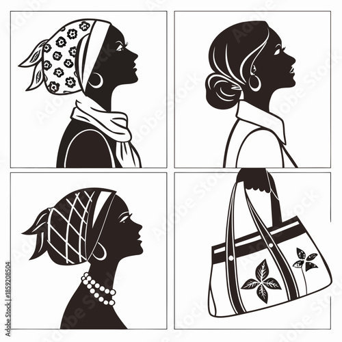 Silhouettes of women in traditional attire