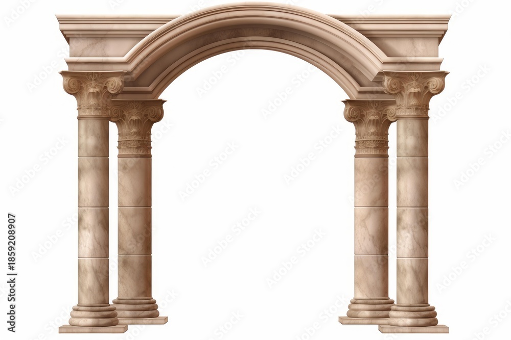 Obraz premium Stone antique arch with ornate corinthian columns on a white background