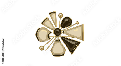 Artistic enamel brooch with geometric shapes isolated on a white background, featuring an elegant and modern design