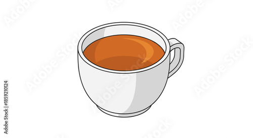 Illustration of a steaming cup of rooibos tea isolated on a clean white background, highlighting the rich amber hue and simple elegance of the drinkware