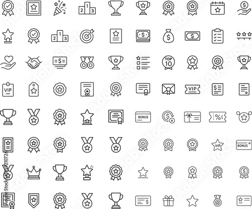 Achievement award outline vector icon set for web design and mobile application