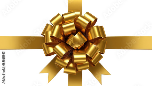 Gold gift wrapping ribbon bow on transparent background