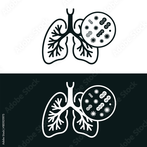 Lungs with magnified view of pathogens causing respiratory infection