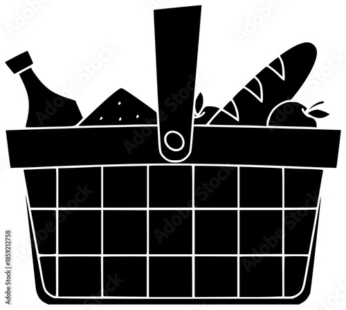 basket illustration picnic silhouette food logo summer icon lunch outline wicker spring rustic dinner leisure container meal white lifestyle shape women vector graphic background