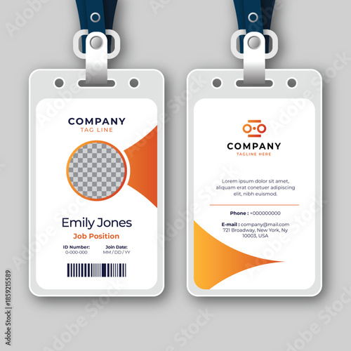 Modern Employee ID Card Template with Lanyard