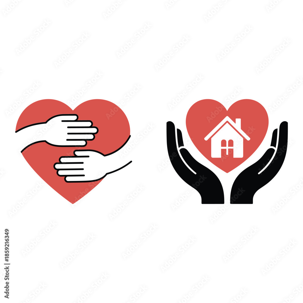 Obraz premium Heart Love Icons Set Romantic Valentine Symbol Design