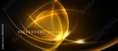 Abstract golden lines create dynamic energy. Dark background emphasizes bright curves, forming elegant design. Modern, sleek presentation.