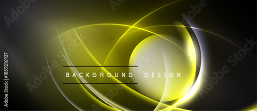 Abstract yellow lines create dynamic glowing effect. Dark background emphasizes bright curves, modern design element.