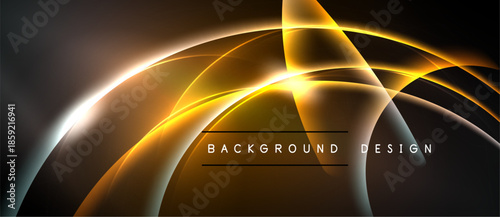 Abstract flowing lines create dynamic golden glow. Dark background emphasizes bright curves, modern design element.