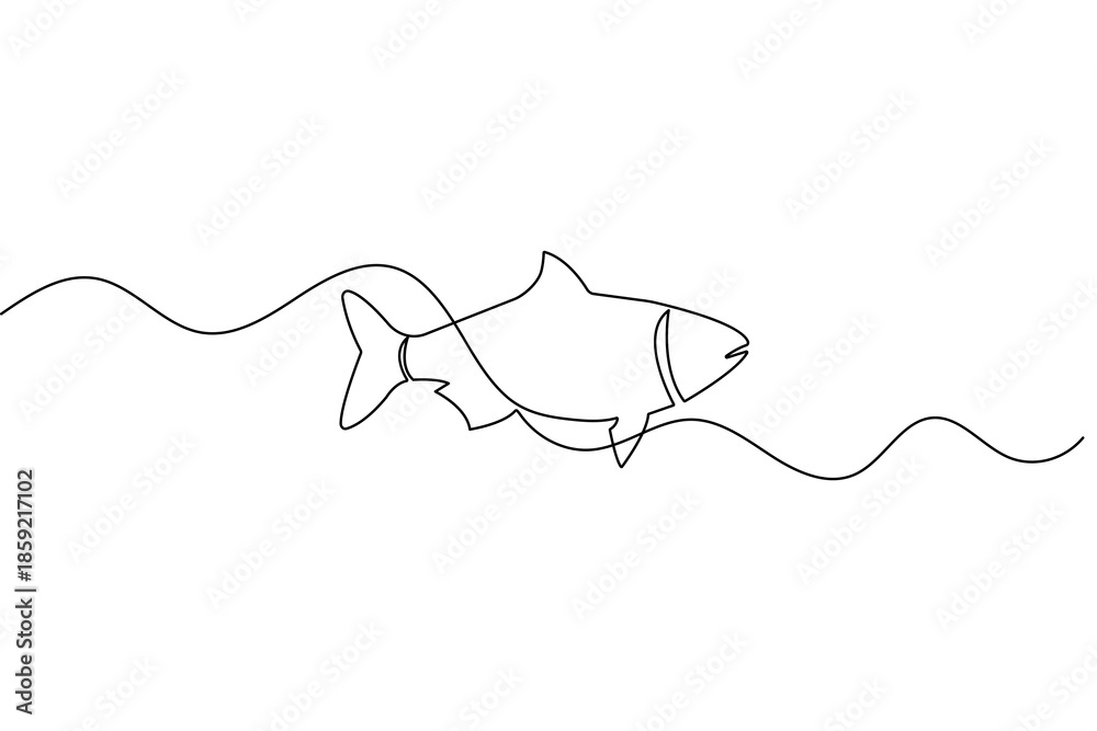 Obraz premium Fish icon continuous one line drawing and minimalist style isolated outline vector illustration