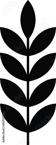 Simple minimalist black icon of a wheat ear or sprig of leaves on white background