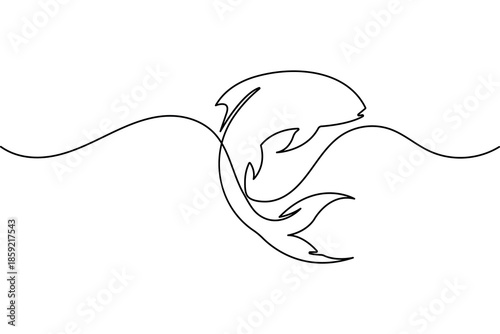 Bild auf Leinwand Fish icon continuous one line drawing and minimalist style isolated outline vect