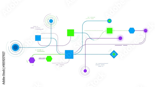Abstract visualization of interconnected nodes and lines representing a complex network or data flow.