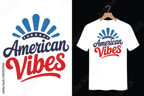 American Vibes t-shirt design with patriotic text and starburst