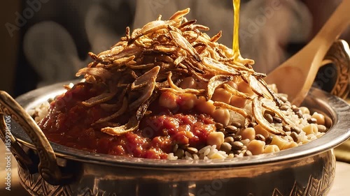 Preparing Traditional Middle Eastern Dish with Rice and Meat.