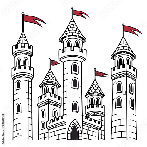 Illustration of a medieval castle with multiple towers