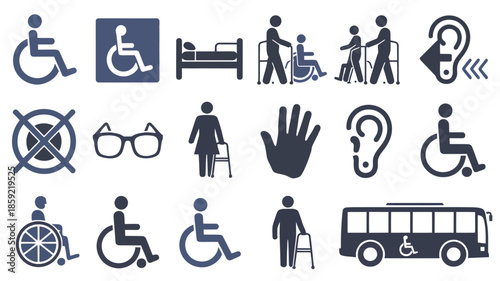 Accessibility Icons in Blue Monochrome Style on White Background for Web Design