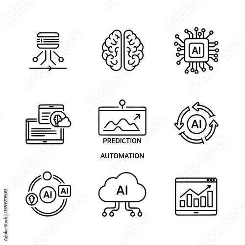 Minimal AI workflow outline icon pack vector for web design