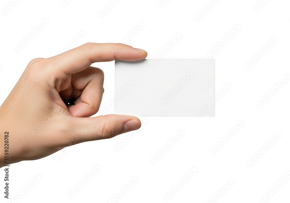 Obraz premium Hand holding blank business card isolated on transparent background