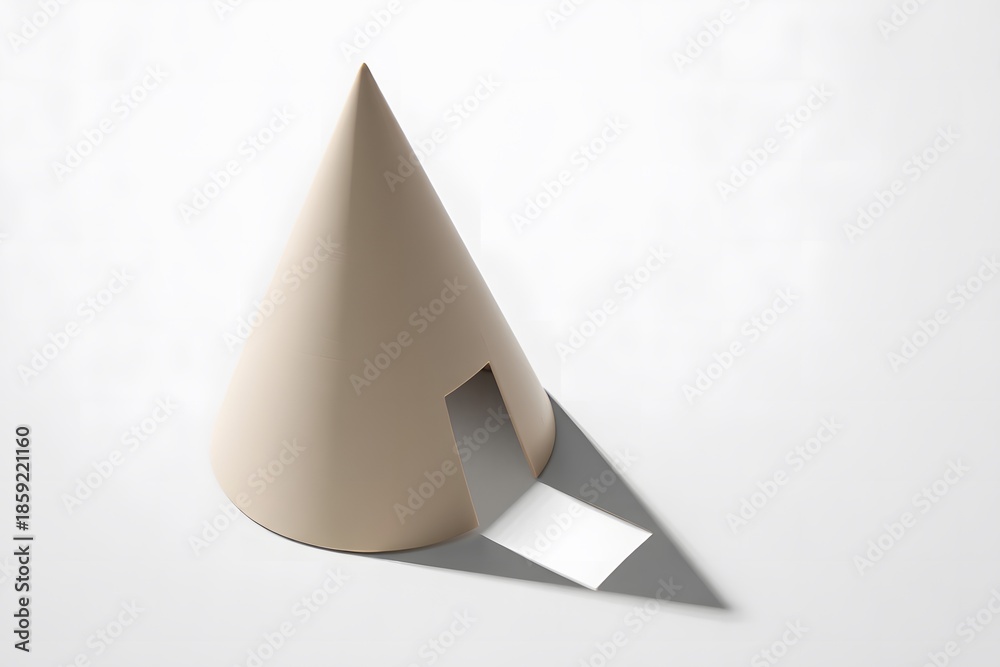Fototapeta premium White cone shaped object with cutout and shadow on white background