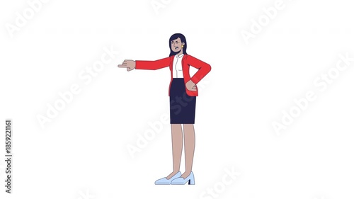 Mad arab businesswoman criticizing with stern expression 2D character animation. Female leader authority. Commanding boss woman scolding animated person cartoon 4K video isolated on white transparent