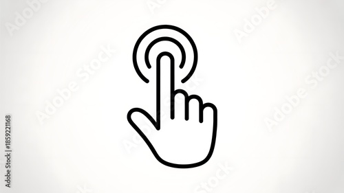 Finger touching a screen icon representing click interaction with technology interface on white background symbolizing accessibility and ease of use