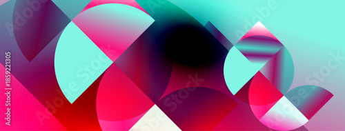 Abstract composition featuring overlapping circles, vibrant pinks, turquoise hues, dark center. Fluid shapes create dynamic visual effect.