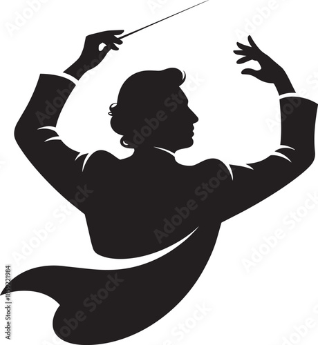Conductor silhouette maestro musician directing orchestra performance concert classic music art vector graphic.