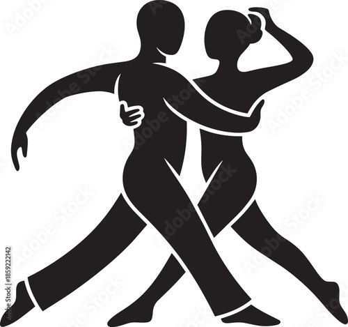 Silhouette of stylish dancing couple in romantic pose with arms extended during spirited dance