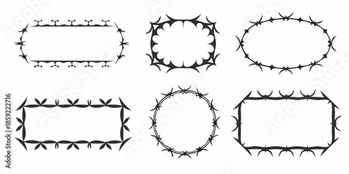 Collection of black and white barbed wire frames in various shapes