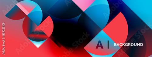 Abstract shapes blend vibrant red, blue hues. Modern design suggests technology, innovation, digital art. Smooth gradients create dynamic visual impact.
