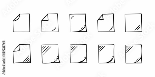 Series of simple sketches depicting paper sheets with varying corner folds