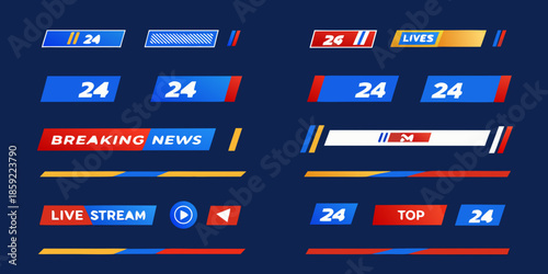 Collection of colorful news broadcasting lower thirds and graphic overlays