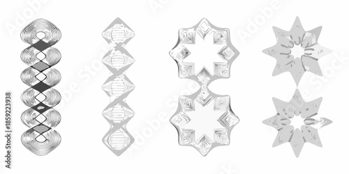 Intricate silver designs a collection of detailed geometric snowflake patterns