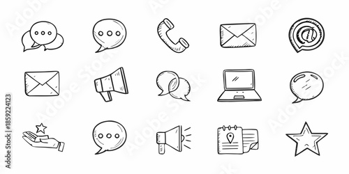 Collection of communication and contact icons in a simple sketched style
