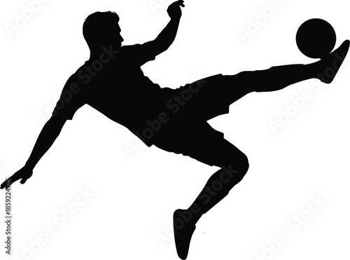 Athlete kicking soccer ball bicycle kick